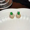 Pendientes de Botón Cuadrados y Redondos de Cobre Incrustados con Circonita y Diamantes Completos, Estilo Único y Elegante, Estilo Minimalista, Lujo Ligero, Pendientes de Alta Gama