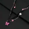 Collar con colgante de mariposa de pin negro para mujer, estilo dulce, cool y Spice Girl Y2K, doble capa, apilable, nicho, cadena de clavícula de alta gama