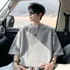 Textura de Escama de Cobra Cor Sólida Manga Curta Masculino Verão Jovem Retrô Pesado Meia Manga Top Marca Tendência Solto Básico Camiseta
