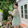 Trajes de baño para padres e hijos al por mayor, Elegantes trajes de baño de una pieza estilo falda pequeña y fresca con lazo para madres, Trajes de baño para mujeres y niños