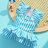 Vestido de perro estilo princesa con rayas, compatible con correa, con pequeñas mangas volantes, vestido para mascotas para gatos y perros de peluche