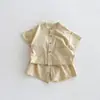 Conjunto de Duas Peças Estilo Coreano para Meninos Algodão Puro Manga Curta Roupa de Casa de Verão 2026 Novo Estilo Fino Cor Sólida para Meninos