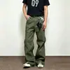 Pantalones vaqueros largos unisex de corte recto A, con estampado de cuadros verde mostaza, patchwork, estilo americano, ajuste limpio, botón París, transfronterizos