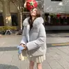 Chamarra Corta de Plumas con Capucha de Piel de Zorro para Mujer, Estilo Coreano de Invierno, Holgada, Gruesa, Cálida, Exterior, Rosa