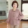 Novo Casaco de Lã Elegante Moda Mãe Outono 2026 para Mulheres, Meia-Idade e Idosas, Cardigan com Gola Reversível, Top Curto Engrossado