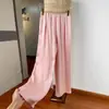 Calças Elegantes Vintage à Moda Antiga de Perna Larga Femininas Verão Finas Dape Fashion Soltas de Perna Reta Cintura Elastoelástica