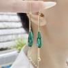 Pendientes de Hilo para Oreja con Gota de Agua Verde Larga de Cristal, Antiperdida, Borla de Pedrería Rosa Delgada para Rostro de Mujer