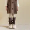 Zapatos y calcetines para niñas, calcetines de encaje a cuadros con volantes estilo coreano, calentadores de piernas de tubo largo color café retro para otoño e invierno, versátiles