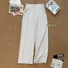 Calça feminina de waffle da série Scub para outono, cintura alta, modelagem solta que emagrece, comprimento longo, versátil para esportes e uso casual, calça de moletom reta