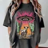 Camiseta de Algodón Puro Lavada Desgastada Estilo Europeo y Americano Flor Niña Elegante Estilo Ins Bohemio Estampado Top Nuevo