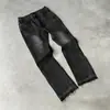 Jeans Retrô Americano Lavado Desgastado com Bainha Desfiada Europeu e Americano Transfronteiriço para Homens e Mulheres Hip Hop Casual Street Solto Micro-flare Calças