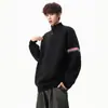 Suéter Gola Alta com Zíper Parcial Color Block Listrado Estilo Old Money para Homens e Mulheres, Caimento Solto e Relaxado, Tricô Plus Size para Outono e Inverno