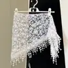 Cinto de Renda Coreano, Lenço de Cintura Elegante com Franjas, Lenço Triangular, Cortina de Bumbum para Jeans, Lenço de Cabeça Branco, Dupla Finalidade Estilo Francês