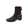 Botas Curtas Mary Jane Femininas Doces com Laço para Aumento de Altura 2025 Salto Médio Bico Redondo Salto Médio Camurça de Pele de Ovelha