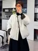 Chaqueta de algodón con retazos a cuadros y cuello redondo estilo coreano para mujer, nueva colección otoño/invierno 2026, corte holgado, casual, acolchada, cálida y moderna