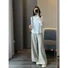 Jeans de pierna ancha casuales holgados con cinturón, lavado vintage, tiro alto, adelgazantes, para mujer, nueva colección de principios de otoño Zedaijiai