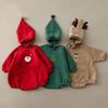 Versión Coreana Ins Ropa Navideña para Bebé Mono de Invierno para Bebé con Forro Polar Engrosado Dibujos Animados de Manga Larga Traje para Gatear + Gorro