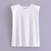 Roupas Femininas Transfronteiriças 2024 Novo Estilo Europeu e Americano Gola Redonda Versátil Sem Mangas Camisetas Tops com Ombreiras para Mulheres Atacado