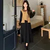 Nuevo Vestido de Patchwork Estilo Británico con Cuadros Contrastantes para Mujer, Primavera y Otoño, Falso Dos Piezas, Ceñido a la Cintura, Adelgazante, Falda Larga Irregular