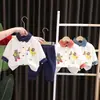 Nuevo traje de otoño para niños con estampado de oso de viaje, manga larga para hombre, bebé, pantalones deportivos casuales, dos piezas, moda, primera generación de pelo