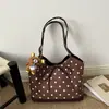 Bolsa Tote de Bolinhas Feminina Grande Capacidade Bolsa de Lona Retrô Patchwork Color Block Bolsa de Ombro Único Versátil para o Dia a Dia Bolsa de Mão para Estudante