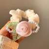 Flor de Rosa Pérola Anel de Cabelo para Intestino Grosso Feminino Verão de Alta Qualidade Corda de Cabelo de Camélia Corda de Cabelo Acessórios de Cabelo Delicados Coreanos Adorno de Cabeça