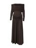 Roupas Femininas Francesas Mais Vendidas Outono 2025 Nova Moda Vestido Longo de Manga Comprida com Gola One-Line Cintura Plissada Comércio Exterior Atacado