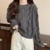 Suéter franjado estilo francês, de nicho, curto, gola redonda, modelagem solta, nova coleção outono/inverno, blusa de tricô casual