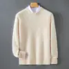 Suéter de Lana de Terciopelo Baicai para Hombre Joven Holgado Cuello Redondo Suéter 2026 Otoño/Invierno Nuevo Casual de Negocios Capa Base de Punto