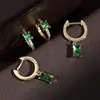 Pendientes y Tachuelas de Cobre Incrustados con Circonita Verde Serie, de Venta Caliente Transfronteriza para Mujer, Pendientes Geométricos de Moda, Tendencia Versátil y Sencillos