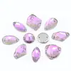 Vidro Fundo Plano Chanfrado Forma Irregular Costurado à Mão Broca Pó Roxo Gota d'Água Olho de Cavalo Pedra Costurada à Mão DIY Galvanizado Acessórios de Decoração para Roupas