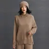 Cachorro Femenino Estilo Perezoso Tejido de Cachemira Otoño e Invierno Nuevo Tejido Cuello Polo Holgado Casual Color Sólido Engrosado