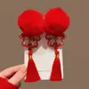 Horquilla Roja de Año Nuevo para Niñas con Lazo, Accesorio para el Cabello, Tocado Tradicional Chino de Año Nuevo, Pinza para el Cabello con Peluca de Estilo Chino para Niñas Hanfu