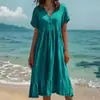 Moda Femenina Nueva Primavera/Verano 2026 Vestido de Color Sólido de Manga Corta a la Moda Fruncido para Amazon y Plataformas de Comercio Electrónico Independientes
