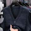 Chaleco de Bolsillo Jacquard con Cuello en V de Moda para Hombre, Top de Punto sin Mangas, Casual de Negocios, de Rango Medio y Mayor, Camisa de Papá de Gama Alta, Cárdigan sin Mangas