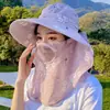 Chapéu de Sol Feminino de Verão com Máscara Facial para Secagem na Fazenda Chapéu Grande com Aba Proteção Facial Completa Proteção Solar Ultravioleta Ciclismo Chapéu de Sol
