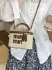 Bolso Cubo de Moda Transfronterizo para Mujer, Bolso de Hombro Cruzado de Playa Tejido de Paja Estilo Bambú, Serie Miu