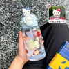 Taza de Agua de Plástico Nueva y Elegante para Niñas, Portátil de Verano con Doble Tapa, Taza Linda para Estudiantes con Popote, Venta al por Mayor