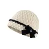 Nuevo gorro de punto con lazo lindo estilo coreano para otoño e invierno, gorro de pescador versátil, cálido y a prueba de frío para mujer