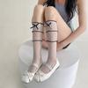 Calcetines de pila de orejas de madera de encaje de lazo de encaje de tres capas para mujer verano delgados Lolita malla hueca tubo mediano-largo