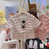 Conjunto para Niñas Dopamina Infantil Elegante 2025 Rayado Verano Manga Corta Versátil Transpirable Bebé Dos Piezas