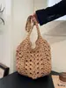 Bolso de Hombro Tejido Nuevo y Sencillo Estilo Vacacional para Mujer, Bolso de Paja Calado de Verano, Bolso Tote Versátil de Moda, Bolso de Mano