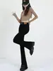 Pantalones vaqueros negros ajustados con abertura para mujer Primavera 2024 Nuevos de cintura alta con drapeado, corte ajustado, adelgazantes, acampanados para personas bajitas