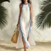 Vestido casual de verano a rayas sin mangas con abertura para mujer - Sitio independiente de Amazon - Estilo europeo y americano transfronterizo