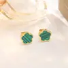 Acero de Titanio Color Dorado de 18K Collar, Pulsera, Pendientes y Anillo de Trébol de Cinco Hojas Lisos, Set de Cuatro Piezas, Joyería de Moda para Mujer