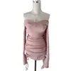 Vestido Elegante de Gola V Puro Desejo Slim-Fit Novo Estilo Sudeste Asiático Transfronteiriço Que Pode Revelar os Ombros e Realçar a Figura, com Cordão e Design Bodycon