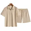 Conjunto Masculino de Verão com Design Texturizado, Versátil Estilo Americano Transfronteiriço 3D Respirável Casual Camisa Polo e Shorts Conjunto de Duas Peças