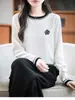 Nuevo Suéter de Punto de Manga Larga para Mujer Otoño Camiseta de Mujer Cuello Redondo Color Sólido Bloque de Color Base Floral Suéter Venta al por Mayor