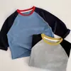 Camiseta infantil de manga comprida, roupa fina de outono para bebês, camiseta básica para meninos, estilo primavera e outono para meninos, atacado