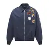 Chaqueta Unisex de Tendencia Nacional Retro Americana 2025 con Bordado de Flocado de Dibujos Animados, Estilo High Street Versátil, Abrigo de Cuello Alto Estilo Universitario